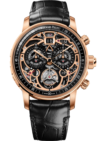 Audemars Piguet Code 11.59 Ultra Complication Universelle (RD#4) Pink Gold 42 MM - Black Leather Strap - Black Skeleton Dial - 26398OR.OO.D002CR.01