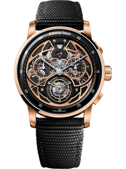 Audemars Piguet Code 11.59 Selfwinding Flying Tourbillon Chronograph Ceramic Case  41 MM - Black Rubber Strap - Black Skeleton Dial - Pink Gold Bezel - 26399NR.OO.D002KB.01