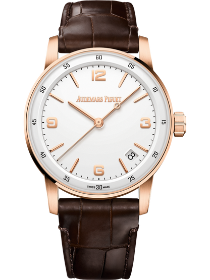 Audemars Piguet Code 11.59 Selfwinding Pink Gold 41 MM - Brown Rubber Strap - White Lacquered Dial - 15210OR.OO.A099CR.01