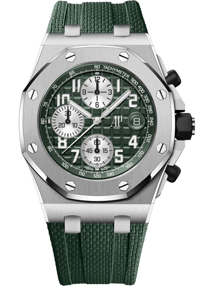 Audemars Piguet Royal Oak Offshore Titanium Selfwinding Chronograph 42 MM - Green Rubber Strap - Green Dial - 26238TI.OO.A056CA.01