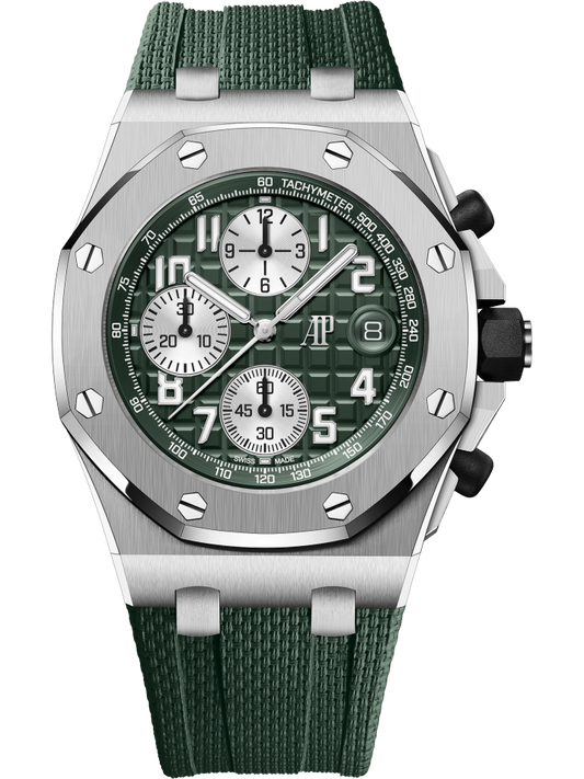 Audemars Piguet Royal Oak Offshore Titanium Selfwinding Chronograph 42 MM - Green Rubber Strap - Green Dial - 26238TI.OO.A056CA.01